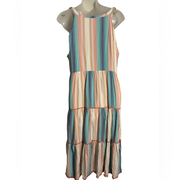 Matilda Jane Women’s Striped Multicolor Cotton Tiered Maxi Dress Large - Picture 3 of 8